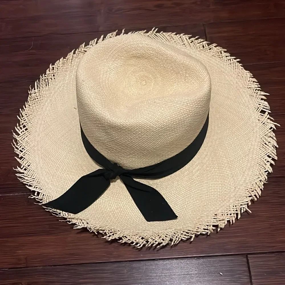 Guadalupe Hat Light Beige Straw- Size Medium BRAND NEW Hat -โBlack Brim & Bow ๐ฉท